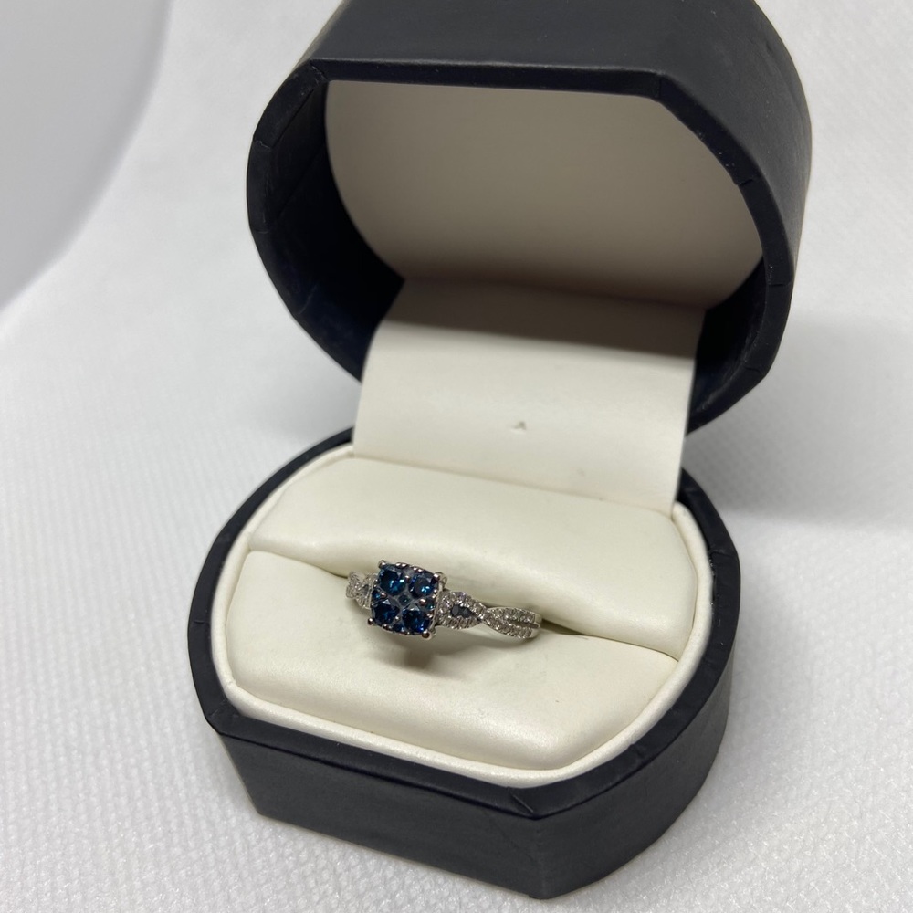 Solid 14kt White Gold Colored Diamond Ring - image 5